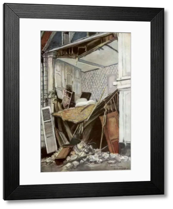 Framed Print : The Front of a House, Arras, France, 23 July 1915, (1926). Artist: Francois Flameng Framed Print : The Front of a House, Arras, France, 23 July 1915, (1926). Artist: Francois Flameng