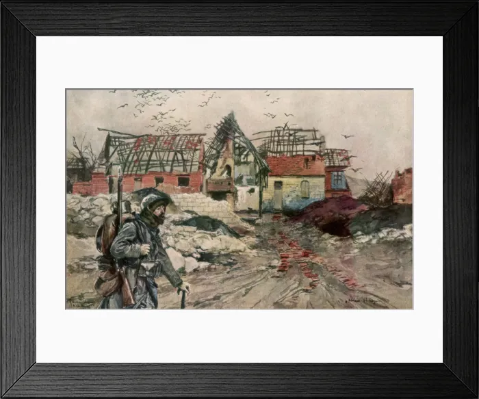 Framed Print : The Ruins of Ablain-Saint-Nazaire, Artois, France, 18 December 1915, (1926). Artist: Francois Flameng Framed Print : The Ruins of Ablain-Saint-Nazaire, Artois, France, 18 December 1915, (1926). Artist: Francois Flameng