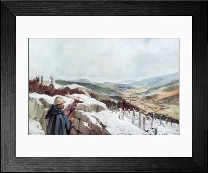 Framed Print : Trenches Overlooking the Munster Valley with the Rhine in the Distance, January 1916, (1926). Artist: Francois Flameng Framed Print : Trenches Overlooking the Munster Valley with the Rhine in the Distance, January 1916, (1926). Artist: Francois Flameng