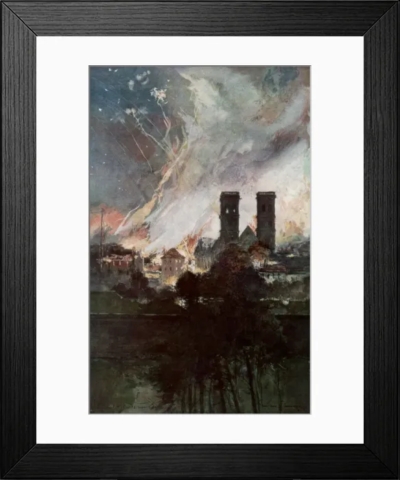 Framed Print : Bombardment of Verdun with Incendiary Shells, France, 25-26 March 1916, (1926). Artist: Francois Flameng Framed Print : Bombardment of Verdun with Incendiary Shells, France, 25-26 March 1916, (1926). Artist: Francois Flameng