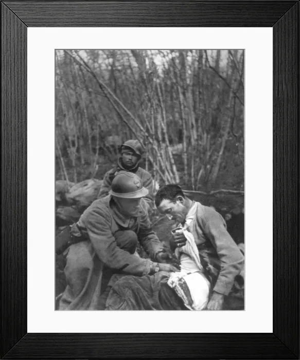Framed Print : A French soldiers wounds are treated, World War I, France, 1916 Framed Print : A French soldiers wounds are treated, World War I, France, 1916