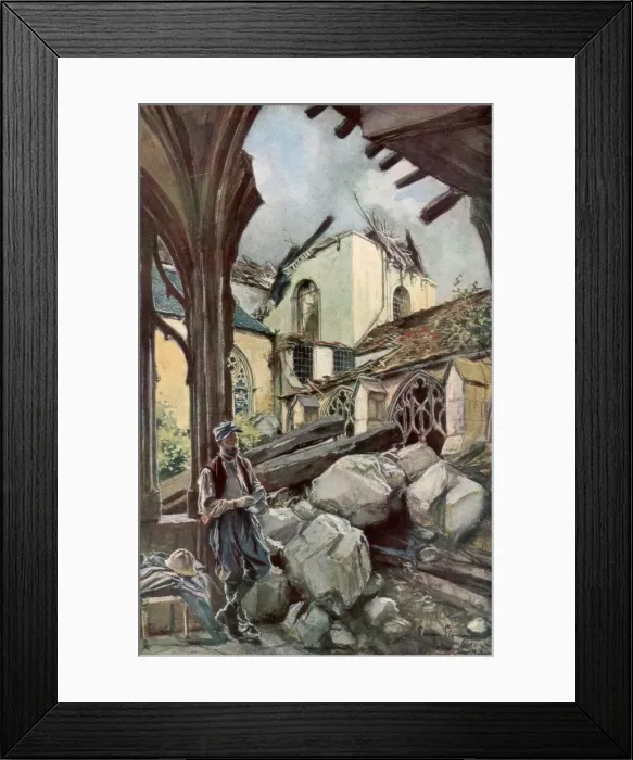 Framed Print : The Cloister and Cathedral of Verdun, France, June 1916, (1926). Artist: Francois Flameng Framed Print : The Cloister and Cathedral of Verdun, France, June 1916, (1926). Artist: Francois Flameng