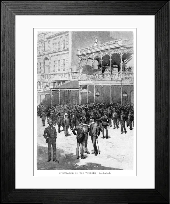 Framed Print : Speculators On The Corner, Ballarat, Australia, 1886. Artist: William Thomas Smedley Framed Print : Speculators On The Corner, Ballarat, Australia, 1886. Artist: William Thomas Smedley