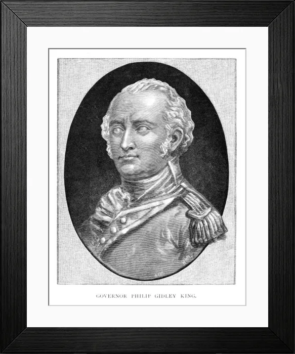Framed Print : Captain Philip Gidley King, British naval officer and third Governor of New South Wales, (1886). Artist: WA Hirschmann Framed Print : Captain Philip Gidley King, British naval officer and third Governor of New South Wales, (1886). Artist: WA Hirschmann