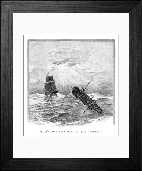 Framed Print : Captain Blighs boat abandoned by the Bounty, 1789 (1886). Artist: JR Ashton Framed Print : Captain Blighs boat abandoned by the Bounty, 1789 (1886). Artist: JR Ashton