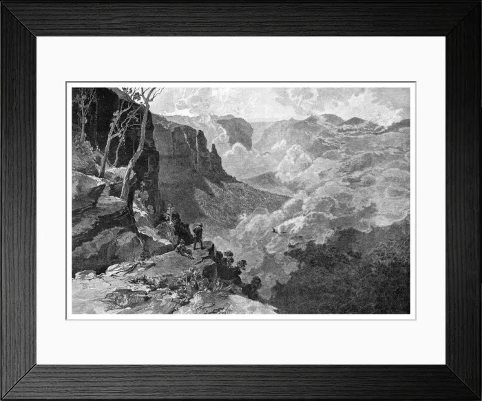 Framed Print : Govetts Leap, Blue Mountains, New South Wales, Australia, 1886. Artist: Frederic B Schell Framed Print : Govetts Leap, Blue Mountains, New South Wales, Australia, 1886. Artist: Frederic B Schell