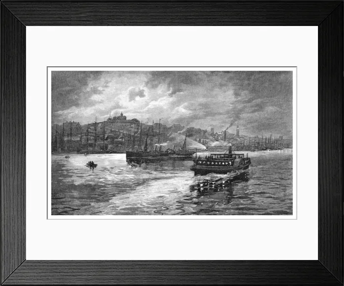 Framed Print : Night scene, Darling Harbour, Sydney, New South Wales, Australia, 1886. Artist: Frederic B Schell Framed Print : Night scene, Darling Harbour, Sydney, New South Wales, Australia, 1886. Artist: Frederic B Schell