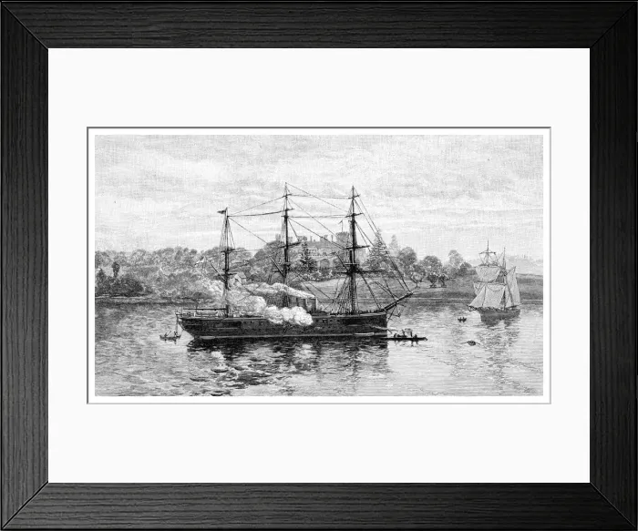Framed Print : Government House and HMS Nelson, Sydney, New South Wales, Australia, 1886. Artist: JR Ashton Framed Print : Government House and HMS Nelson, Sydney, New South Wales, Australia, 1886. Artist: JR Ashton