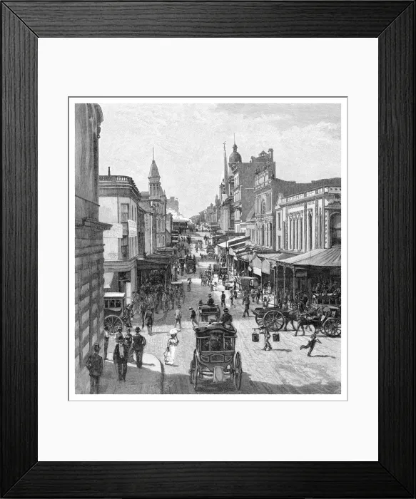 Framed Print : King Street, Sydney, New South Wales, Australia, 1886. Artist: JR Ashton Framed Print : King Street, Sydney, New South Wales, Australia, 1886. Artist: JR Ashton