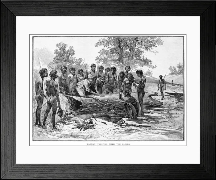 Framed Print : Batman Treating with the Blacks, 1835, (1886). Artist: Julian Ashton Framed Print : Batman Treating with the Blacks, 1835, (1886). Artist: Julian Ashton