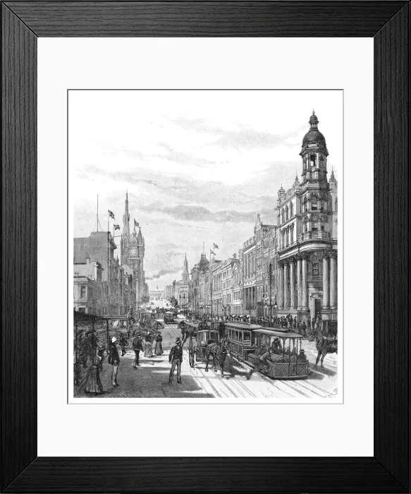 Framed Print : Collins Street looking east, Melbourne, Victoria, Australia, 1886. Artist: JR Ashton Framed Print : Collins Street looking east, Melbourne, Victoria, Australia, 1886. Artist: JR Ashton
