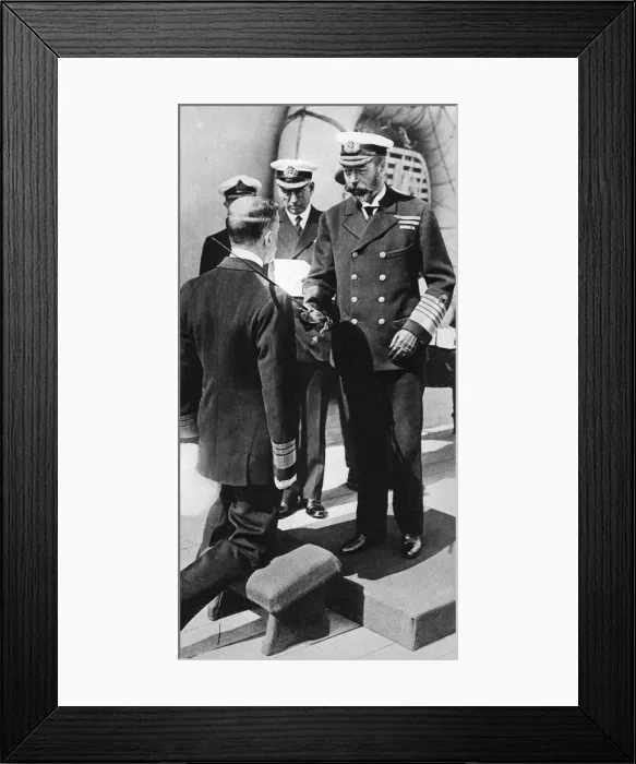 Framed Print : King George V knights Vice-Admiral Pakenham aboard HMS Princess Royal, c1930s Framed Print : King George V knights Vice-Admiral Pakenham aboard HMS Princess Royal, c1930s