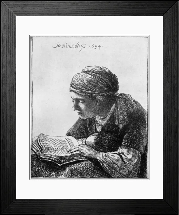 Framed Print : Woman Reading, 1634, (1912). Artist: Rembrandt Harmensz van Rijn Framed Print : Woman Reading, 1634, (1912). Artist: Rembrandt Harmensz van Rijn
