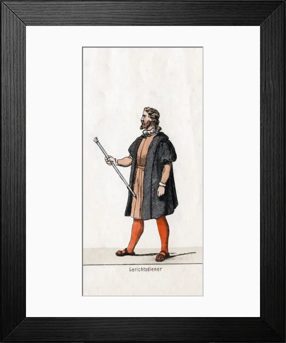 Framed Print : Court usher costume design for Shakespeares play, Henry VIII, 19th century Framed Print : Court usher costume design for Shakespeares play, Henry VIII, 19th century