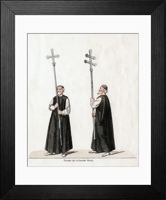 Framed Print : Priest with silver cross, costume design for Shakespeares play, Henry VIII, 19th century Framed Print : Priest with silver cross, costume design for Shakespeares play, Henry VIII, 19th century