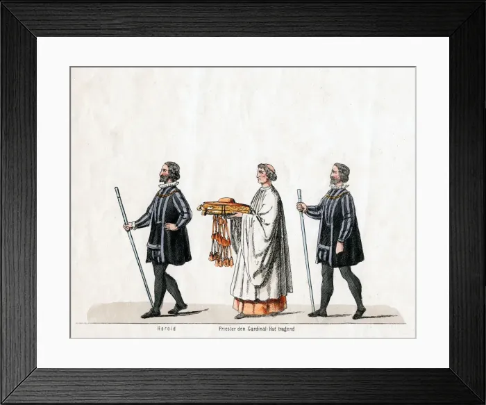 Framed Print : Heralds and priest, costume design for Shakespeares play, Henry VIII, 19th century Framed Print : Heralds and priest, costume design for Shakespeares play, Henry VIII, 19th century