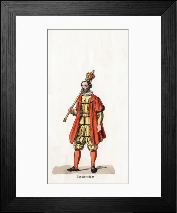 Framed Print : Holder of a sceptre, costume design for Shakespeares play, Henry VIII, 19th century Framed Print : Holder of a sceptre, costume design for Shakespeares play, Henry VIII, 19th century