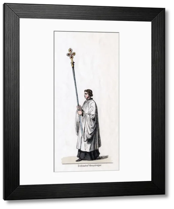 Framed Print : Archbishops cross-carrier, costume design for Shakespeares play, Henry VIII, 19th century Framed Print : Archbishops cross-carrier, costume design for Shakespeares play, Henry VIII, 19th century