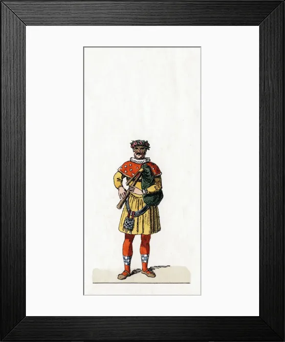 Framed Print : Musician, costume design for Shakespeares play, Henry VIII, 19th century Framed Print : Musician, costume design for Shakespeares play, Henry VIII, 19th century