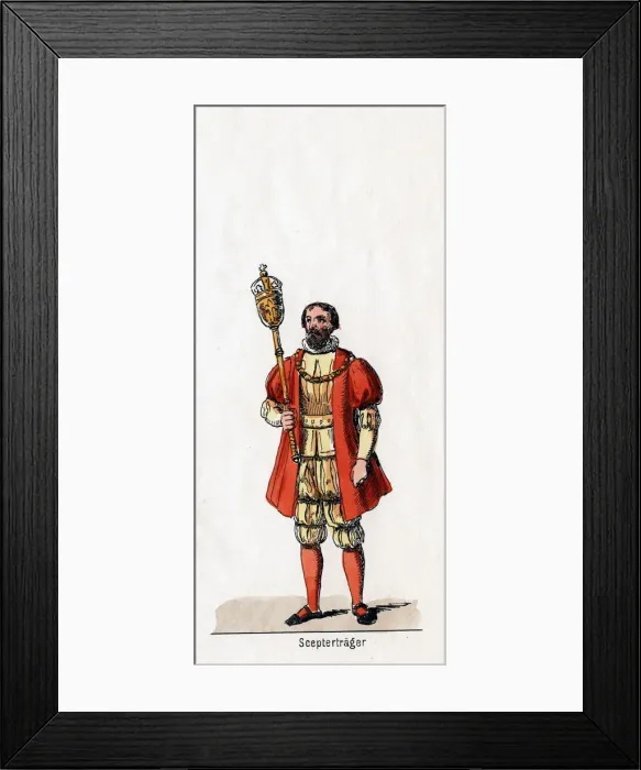 Framed Print : Holder of a sceptre, costume design for Shakespeares play, Henry VIII, 19th century Framed Print : Holder of a sceptre, costume design for Shakespeares play, Henry VIII, 19th century