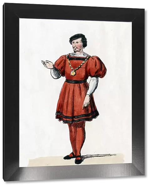 Wolseys secretary, costume design for Shakespeares play, Henry VIII, 19th century