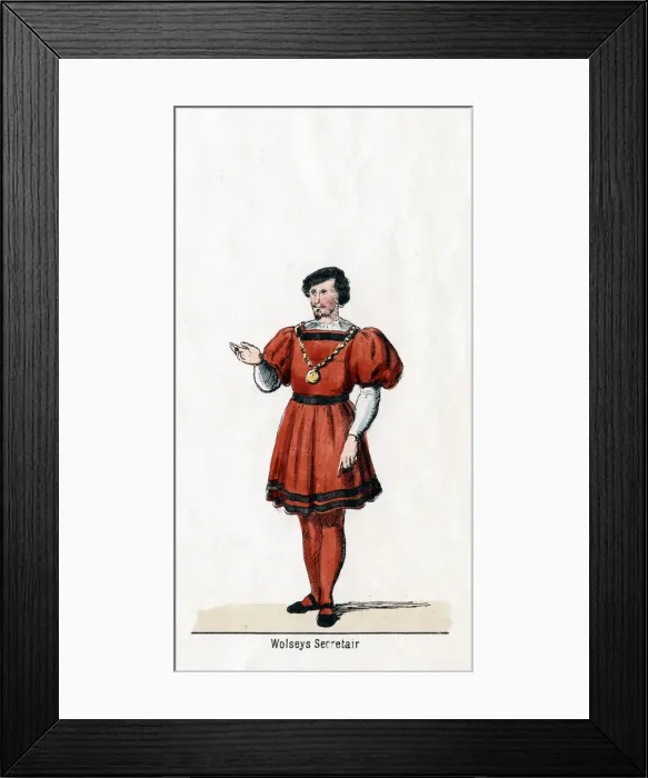 Framed Print : Wolseys secretary, costume design for Shakespeares play, Henry VIII, 19th century Framed Print : Wolseys secretary, costume design for Shakespeares play, Henry VIII, 19th century