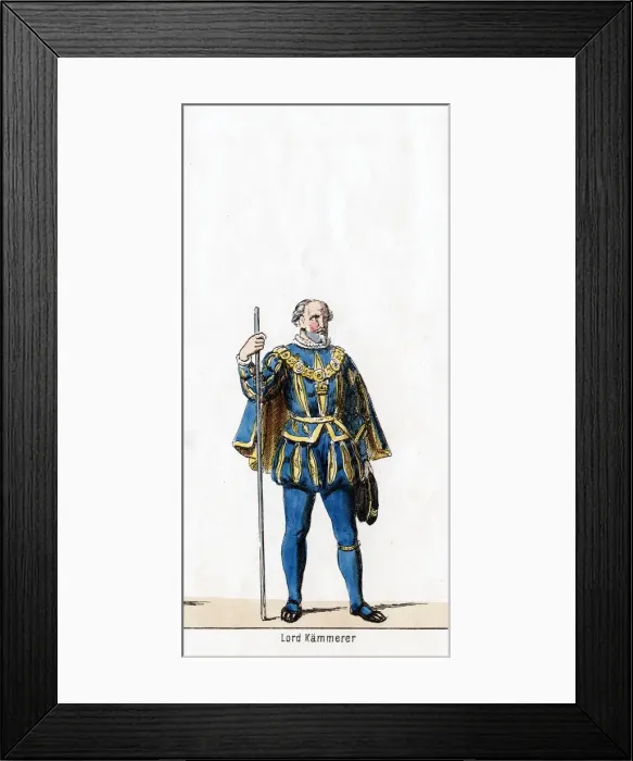 Framed Print : Lord treasurer, costume design for Shakespeares play, Henry VIII, 19th century Framed Print : Lord treasurer, costume design for Shakespeares play, Henry VIII, 19th century