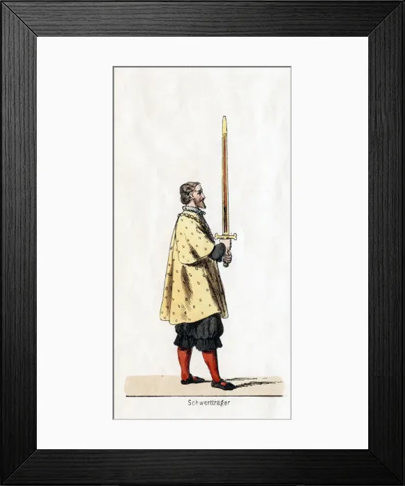Framed Print : Holder of a sword, costume design for Shakespeares play, Henry VIII, 19th century Framed Print : Holder of a sword, costume design for Shakespeares play, Henry VIII, 19th century