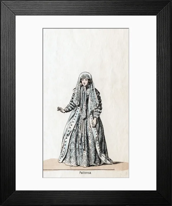 Framed Print : Patience, costume design for Shakespeares play, Henry VIII, 19th century Framed Print : Patience, costume design for Shakespeares play, Henry VIII, 19th century