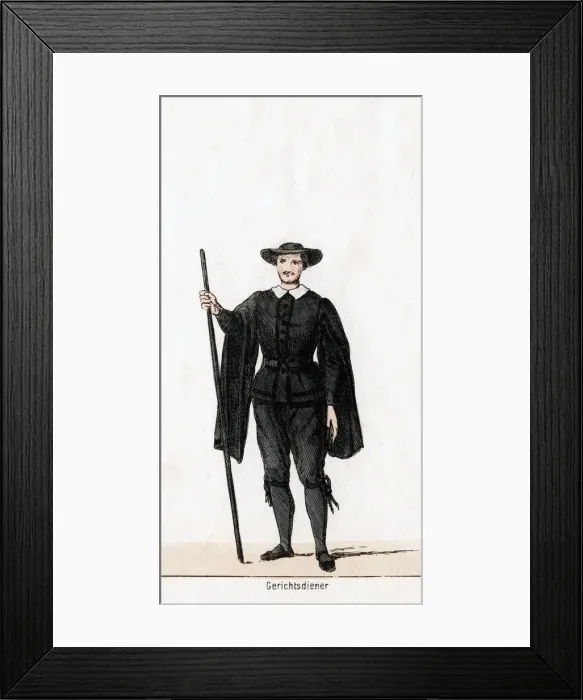 Framed Print : Court usher, costume design for Shakespeares play, Henry VIII, 19th century Framed Print : Court usher, costume design for Shakespeares play, Henry VIII, 19th century