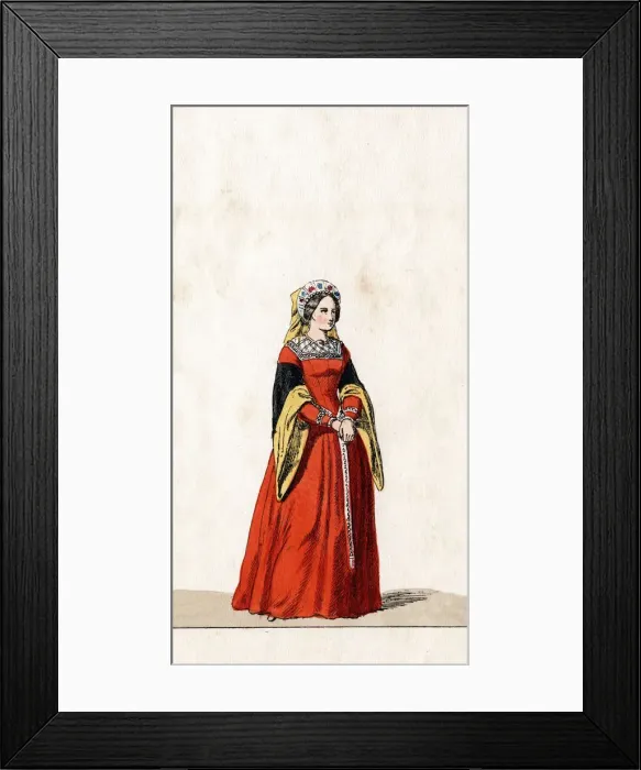 Framed Print : Lady-in-waiting, costume design for Shakespeares play, Henry VIII, 19th century Framed Print : Lady-in-waiting, costume design for Shakespeares play, Henry VIII, 19th century