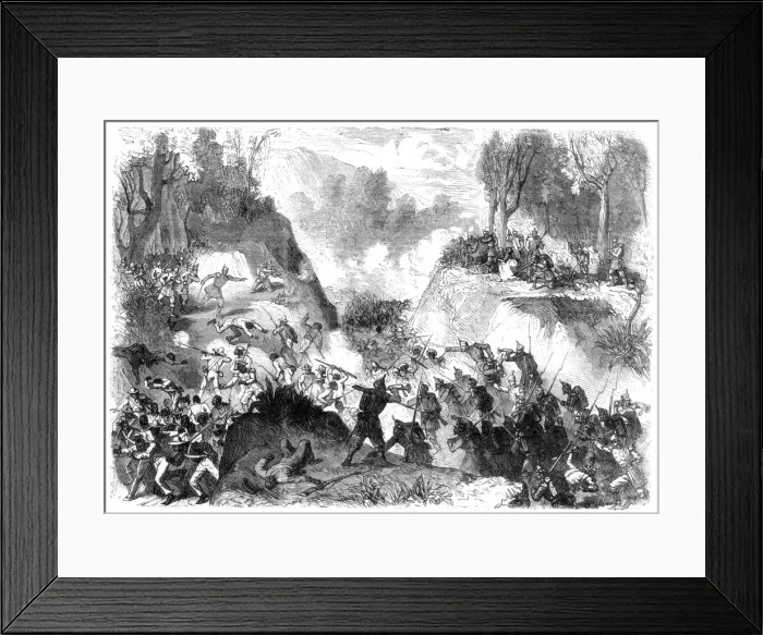 Framed Print : Spanish troops fighting the people of Santo Domingo, in the pass of Monte Christi, 1864 Framed Print : Spanish troops fighting the people of Santo Domingo, in the pass of Monte Christi, 1864