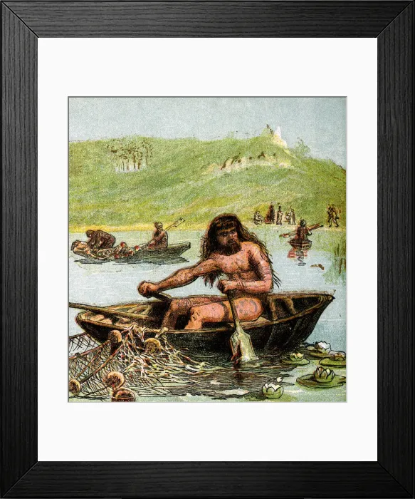 Framed Print : An Ancient Briton In His Boat, (c1850)