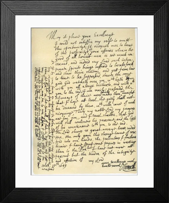 Framed Print : Letter from Oliver Cromwell to Lord Fairfax, Wexford, 15th October, 1649. Artist: Oliver Cromwell Framed Print : Letter from Oliver Cromwell to Lord Fairfax, Wexford, 15th October, 1649. Artist: Oliver Cromwell