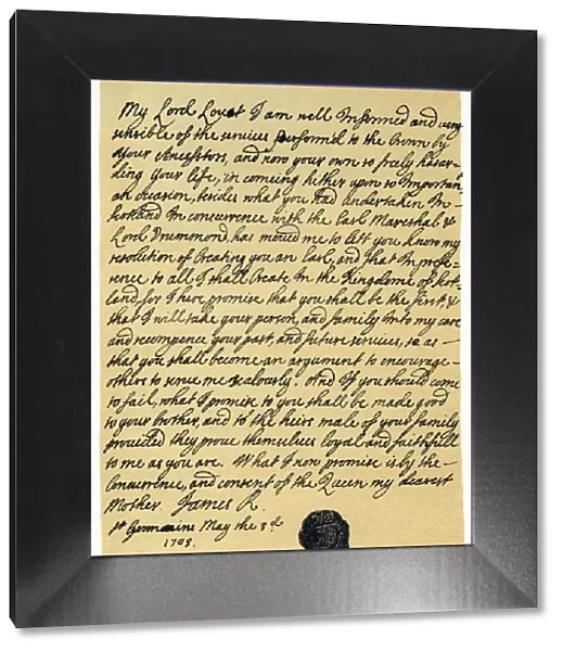 Letter from James Edward Stuart to Simon Fraser, Lord Lovat, St Germains, 3rd May 1703. Artist: James Stuart
