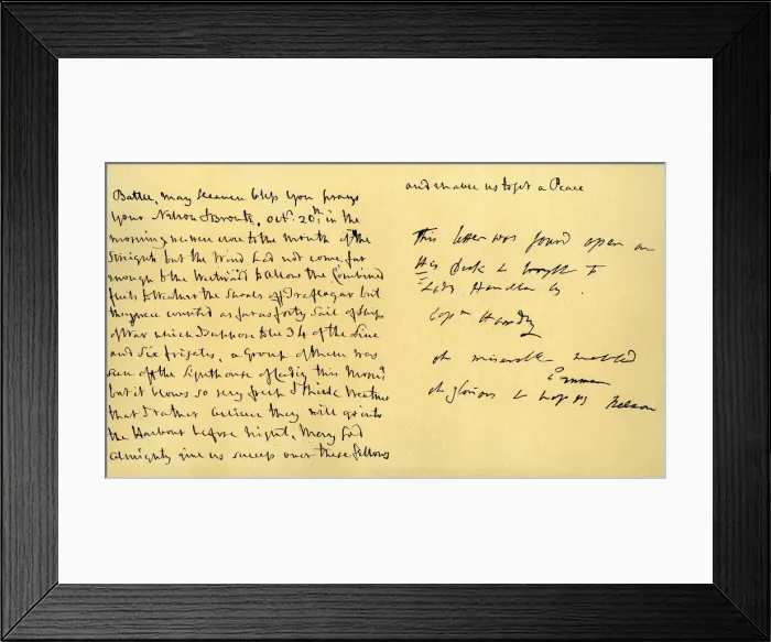 Framed Print : Letter from Lord Horatio Nelson to Lady Emma Hamilton, 19th October 1805. Artist: Horatio Nelson Framed Print : Letter from Lord Horatio Nelson to Lady Emma Hamilton, 19th October 1805. Artist: Horatio Nelson