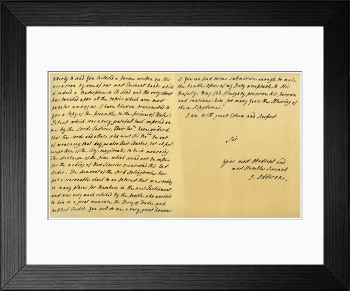 Framed Print : Letter from Joseph Addison to J Robethon, Secretary to George I, 4th September 1714. Artist: Joseph Addison Framed Print : Letter from Joseph Addison to J Robethon, Secretary to George I, 4th September 1714. Artist: Joseph Addison