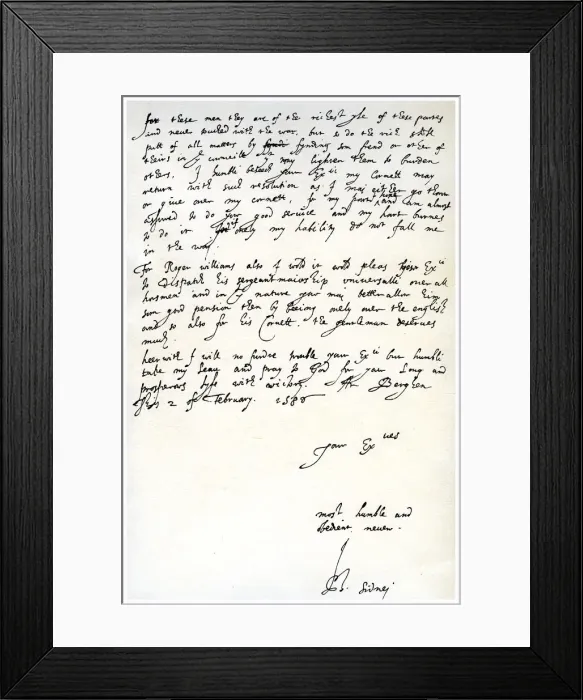 Framed Print : Letter from Sir Philip Sidney to Robert Dudley, Earl of Leicester, 2nd February 1586. Artist: Sir Philip Sidney Framed Print : Letter from Sir Philip Sidney to Robert Dudley, Earl of Leicester, 2nd February 1586. Artist: Sir Philip Sidney