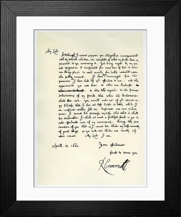 Framed Print : Letter from Richard Cromwell, Lord Protector, to General George Monck, 18th April 1660. Artist: Richard Cromwell Framed Print : Letter from Richard Cromwell, Lord Protector, to General George Monck, 18th April 1660. Artist: Richard Cromwell