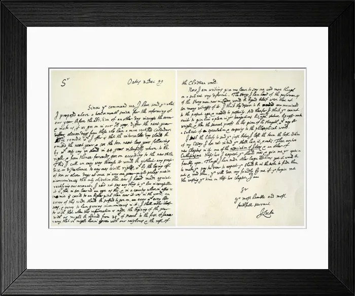 Framed Print : Letter from John Locke to Hans Sloane, 2nd December 1699. Artist: John Locke Framed Print : Letter from John Locke to Hans Sloane, 2nd December 1699. Artist: John Locke