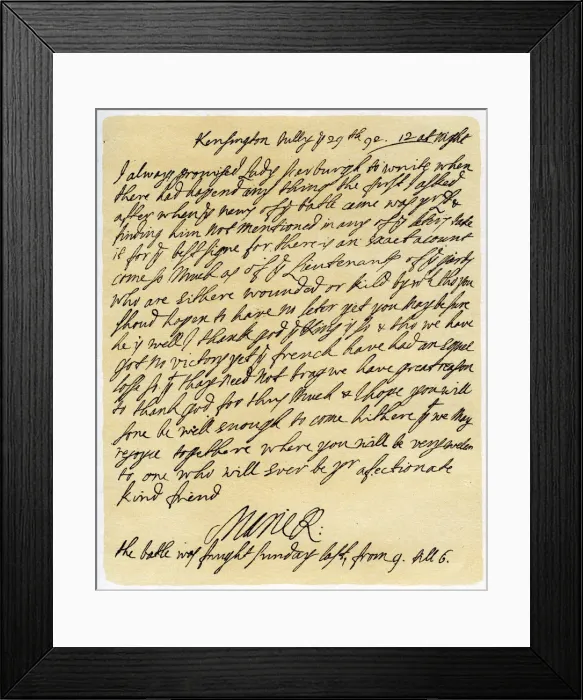 Framed Print : Letter from Queen Mary II to Frances Lumley, 29th July 1692. Artist: Queen Mary II Framed Print : Letter from Queen Mary II to Frances Lumley, 29th July 1692. Artist: Queen Mary II