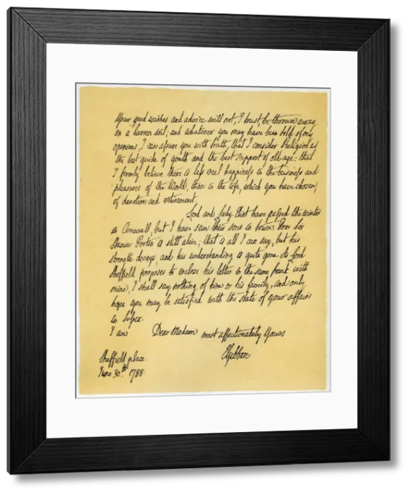 Framed Print : Letter from Edward Gibson to his aunt, Hester Gibson, 30th June 1788. Artist: Edward Gibson Framed Print : Letter from Edward Gibson to his aunt, Hester Gibson, 30th June 1788. Artist: Edward Gibson