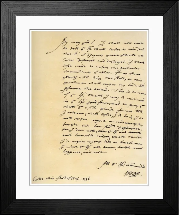 Framed Print : Letter from Robert Devereux, Earl of Essex, to William Cecil, 1st July 1596. Artist: Robert Devereux, 2nd Earl of Essex Framed Print : Letter from Robert Devereux, Earl of Essex, to William Cecil, 1st July 1596. Artist: Robert Devereux, 2nd Earl of Essex