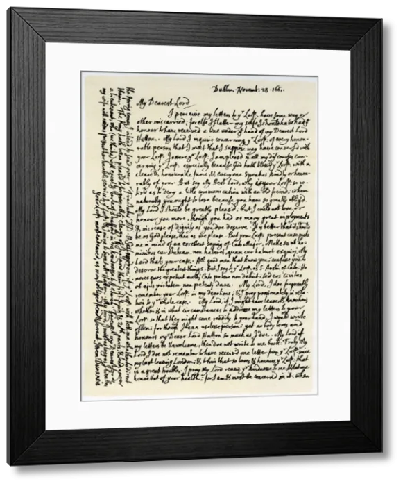 Framed Print : Letter from Jeremy Taylor to Lord Hatton, 23rd November 1661. Artist: Jeremy Taylor Framed Print : Letter from Jeremy Taylor to Lord Hatton, 23rd November 1661. Artist: Jeremy Taylor
