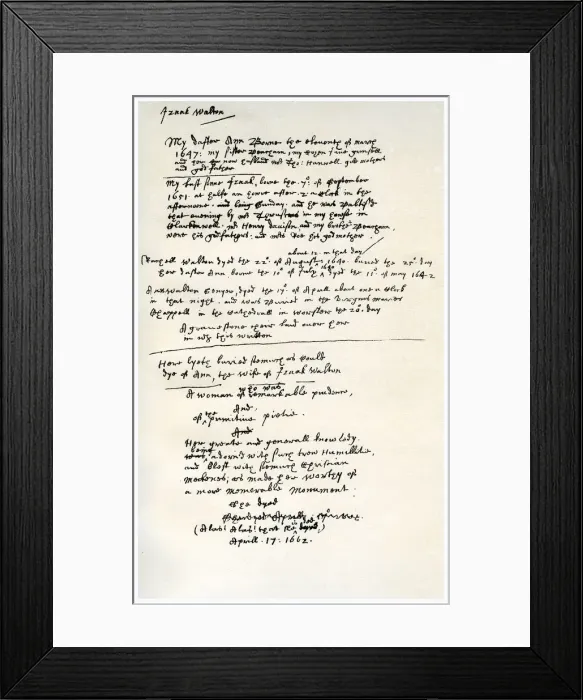 Framed Print : Notes made by Izaak Walton, c1662. Artist: Izaak Walton Framed Print : Notes made by Izaak Walton, c1662. Artist: Izaak Walton