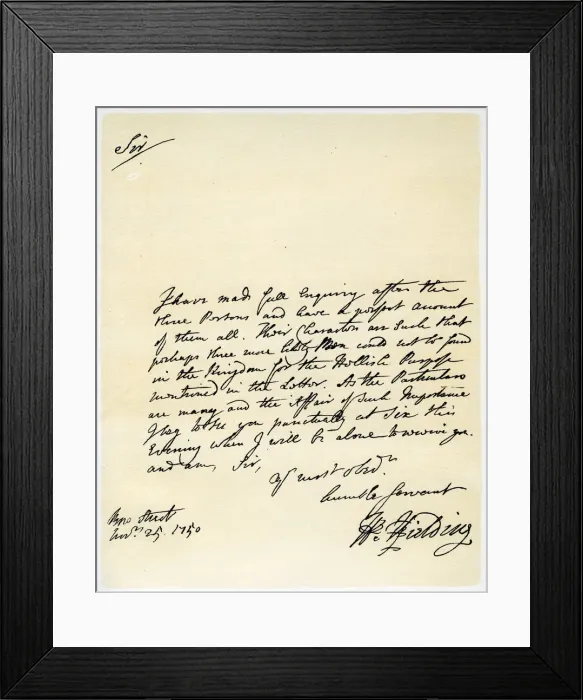 Framed Print : Letter from Henry Fielding to Hutton Perkins, 25th November 1750. Artist: Henry Fielding Framed Print : Letter from Henry Fielding to Hutton Perkins, 25th November 1750. Artist: Henry Fielding