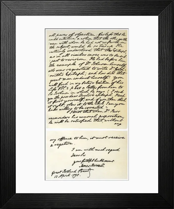 Framed Print : Letter from James Boswell to Edmond Malone, 13th April 1795. Artist: James Boswell Framed Print : Letter from James Boswell to Edmond Malone, 13th April 1795. Artist: James Boswell