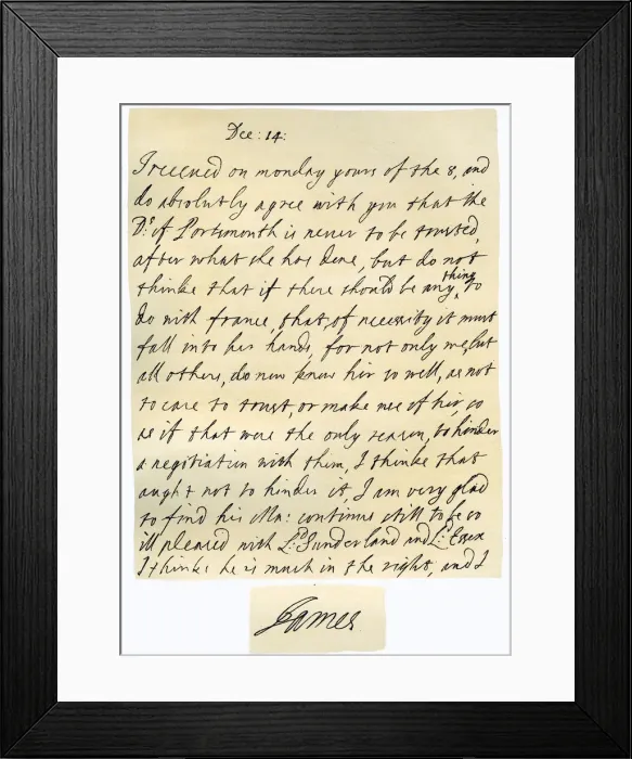Framed Print : Letter from James II to his brother-in-law, Lawrence Hyde, late 17th century. Artist: King James II Framed Print : Letter from James II to his brother-in-law, Lawrence Hyde, late 17th century. Artist: King James II