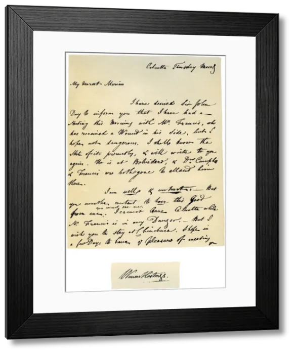 Framed Print : Letter from Warren Hastings, Governor-General of Bengal to his wife, 17th August 1780. Artist: Warren Hastings Framed Print : Letter from Warren Hastings, Governor-General of Bengal to his wife, 17th August 1780. Artist: Warren Hastings