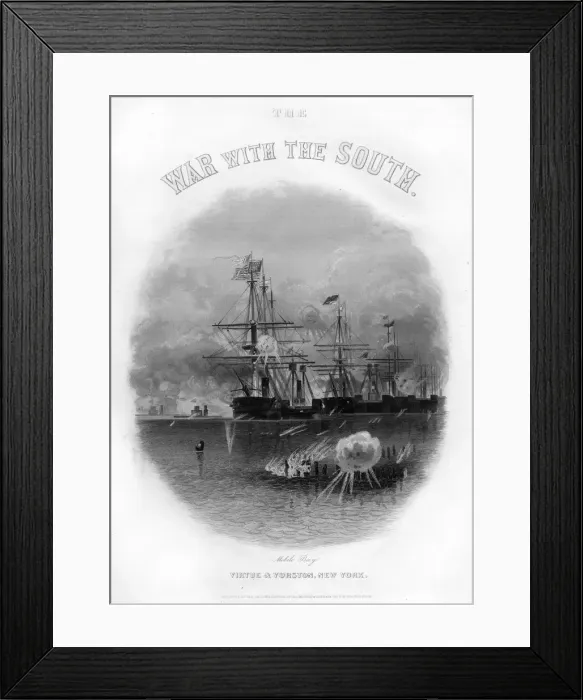 Framed Print : Fleet passing the fort and obstructions, Battle of Mobile Bay, August 5, 1864, (1862-1867) Framed Print : Fleet passing the fort and obstructions, Battle of Mobile Bay, August 5, 1864, (1862-1867)